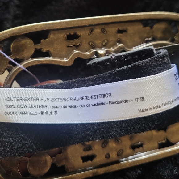 FREE PEOPLE Black Suade Leather  Belt with Ornate Brushed Gold Buckle. NWT. - Picture 6 of 8